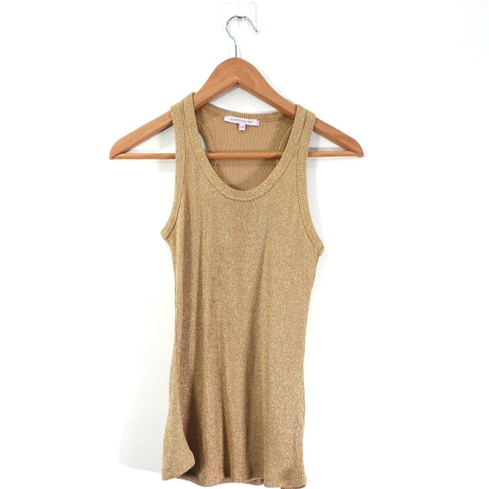 Y2K Boho Tank Top Womens S Nude Shimmer Stretch Fit LA PETITE Francaise FRANCE